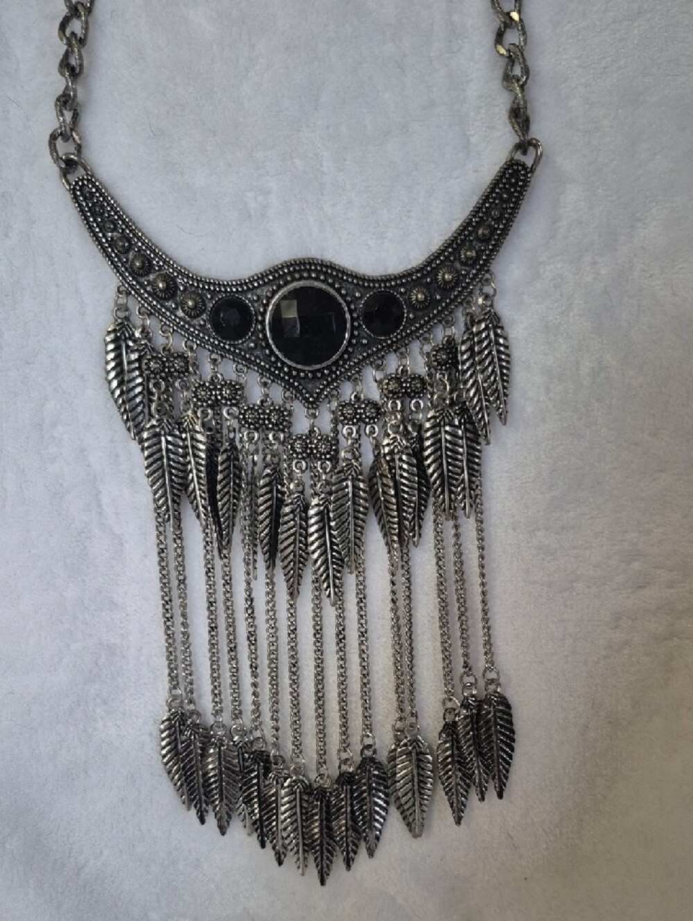 Bohemian Black Fringe Pendant Necklace